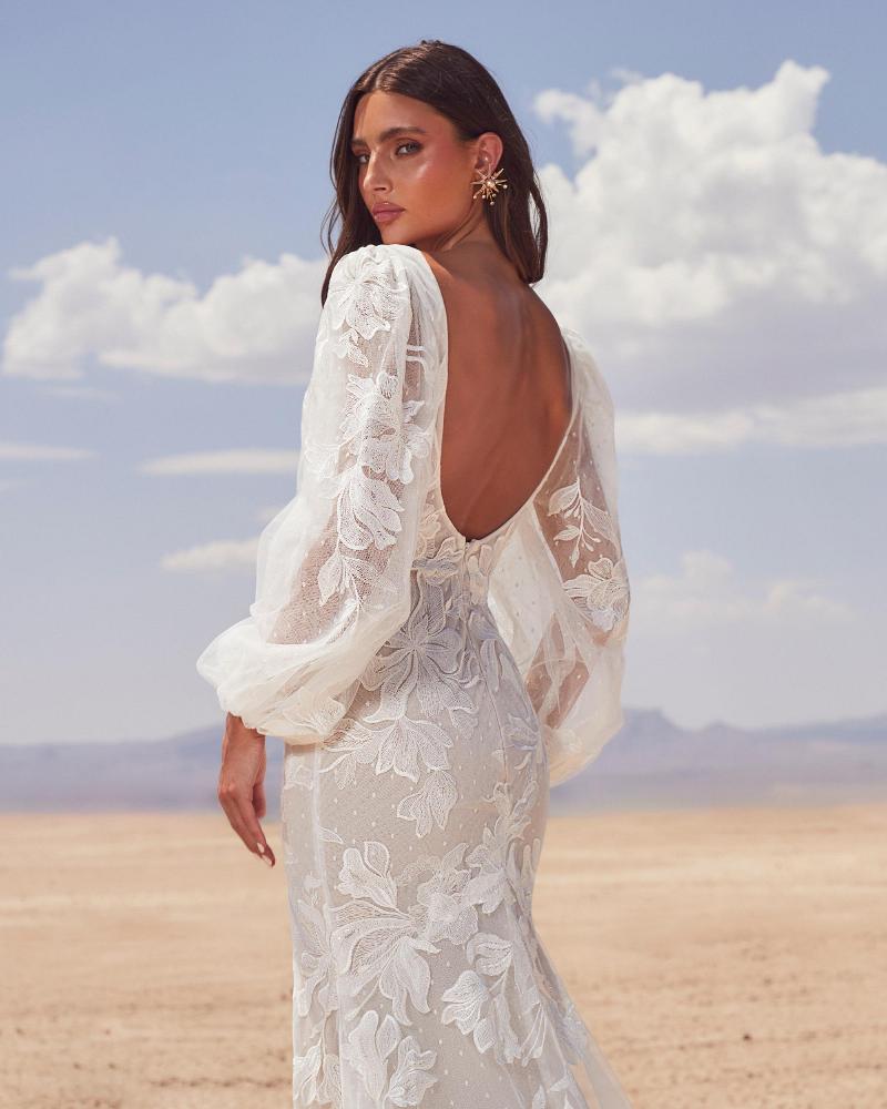 Lp2409 sexy beach boho wedding dress with long sleeves and slit4